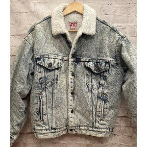 Vintage Levi's Sherpa Lined Acid Wash Denim Trucker Jacket LARGE 70609 0219 USA